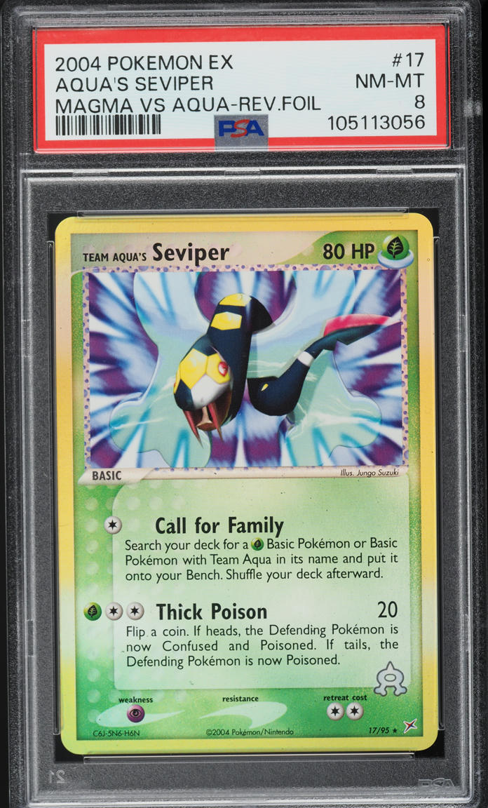 2004 Pokemon EX Team Magma Vs Aqua Reverse Holo Aqua's Seviper #17 PSA 8 NM-MT
