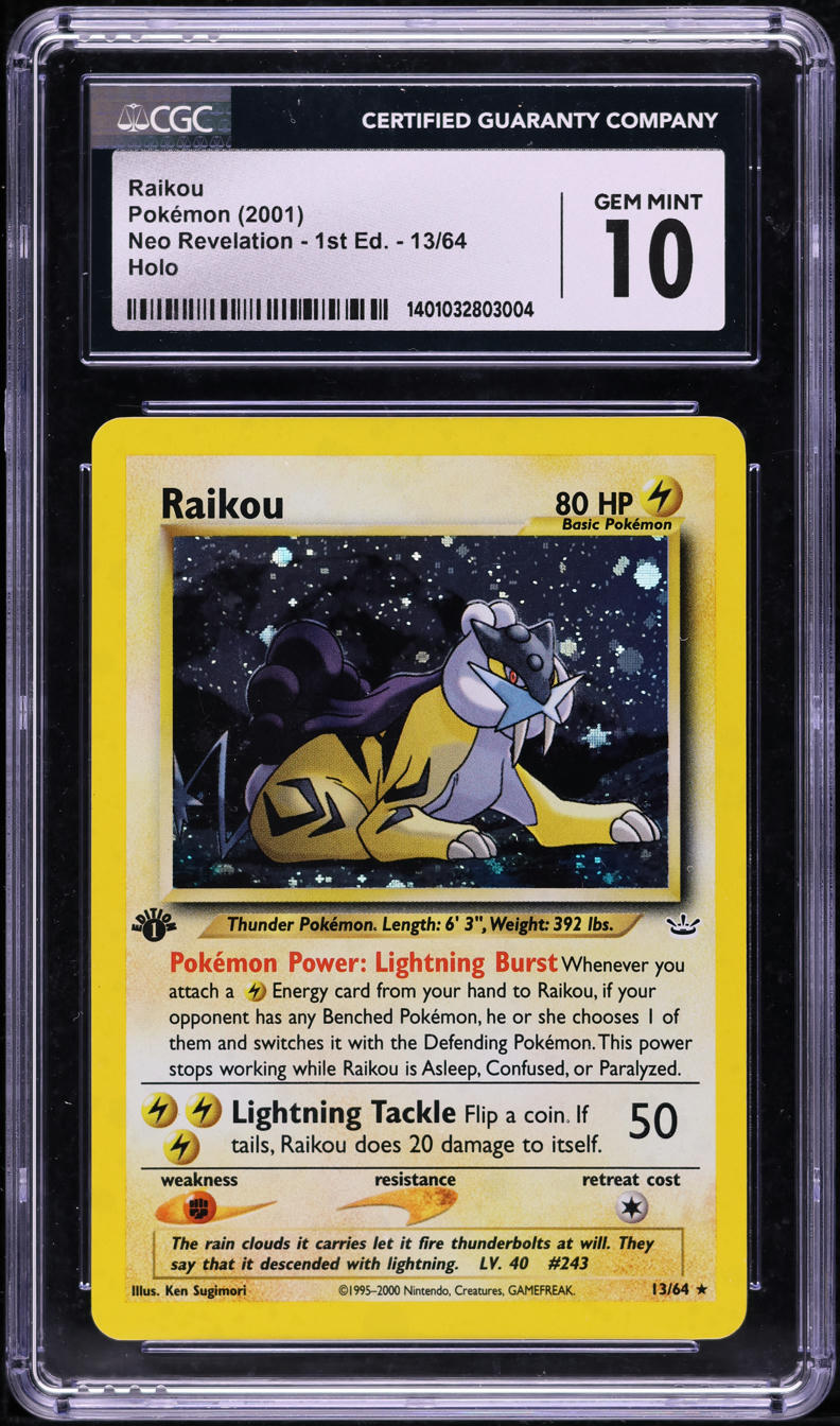 2001 Pokemon Neo Revelation 1st Edition Holo Raikou #13 CGC 10 GEM MINT