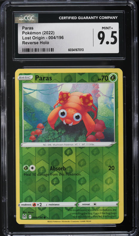 2022 Pokemon Sword & Shield Lost Origin Reverse Holo Paras #4 CGC 9.5 MINT+