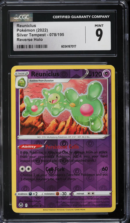 2022 Pokemon Sword & Shield Silver Tempest Reverse Holo Reuniclus #78 CGC 9 MINT