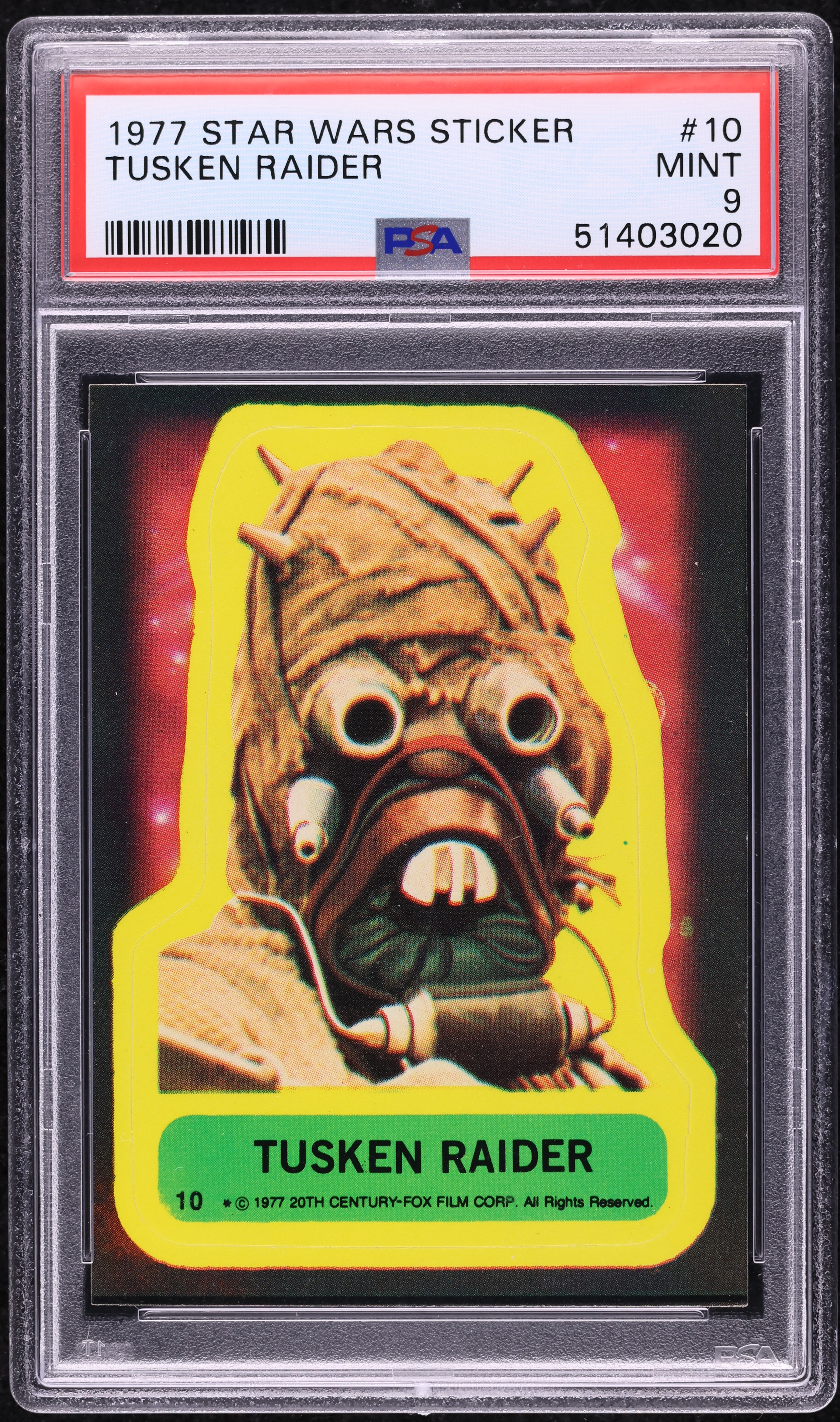 1977 Topps Star Wars Stickers Tusken Raider #10 PSA 9 MINT on