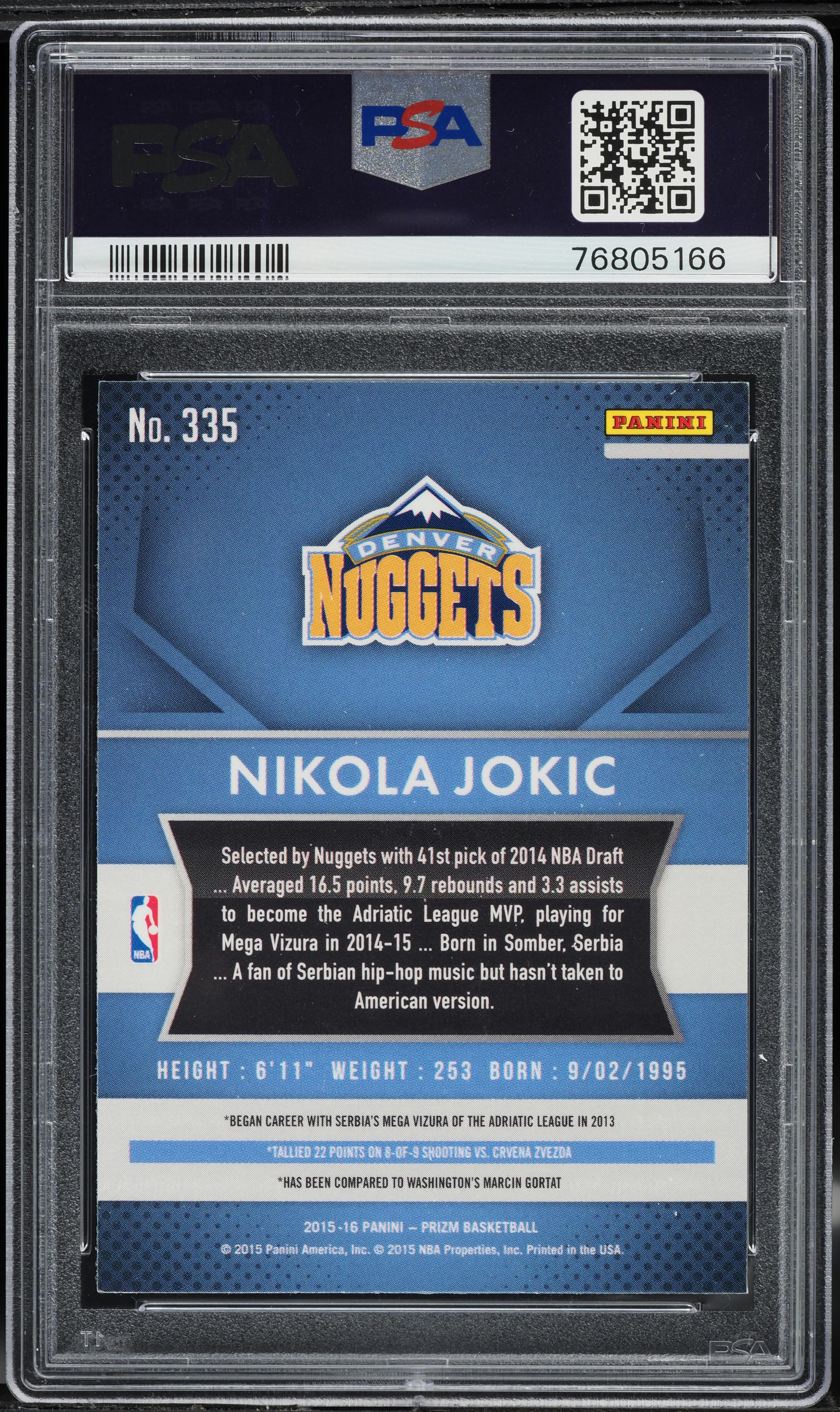 2015 Panini Prizm Nikola Jokic ROOKIE #335 PSA 10 GEM MINT on