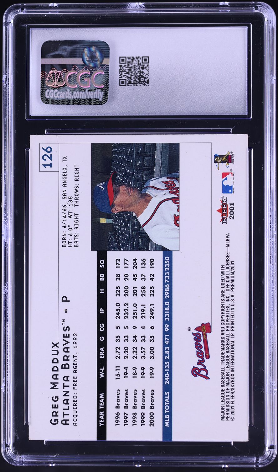 2001 Fleer Premium Greg Maddux #126 CGC 4 VGEX