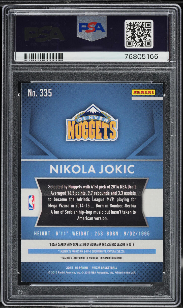2015 Panini Prizm Nikola Jokic ROOKIE #335 PSA 10 GEM MINT on