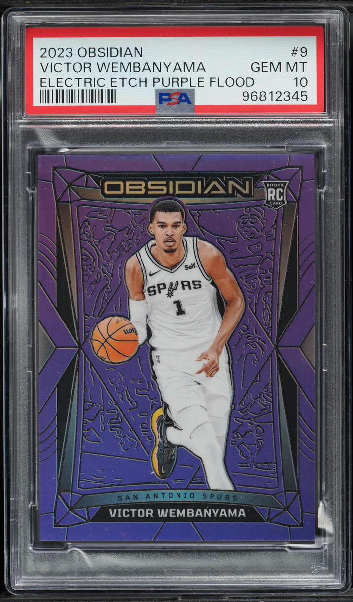2023 Panini Obsidian Electric Etch Purple Flood Victor Wembanyama RC /49 PSA 10