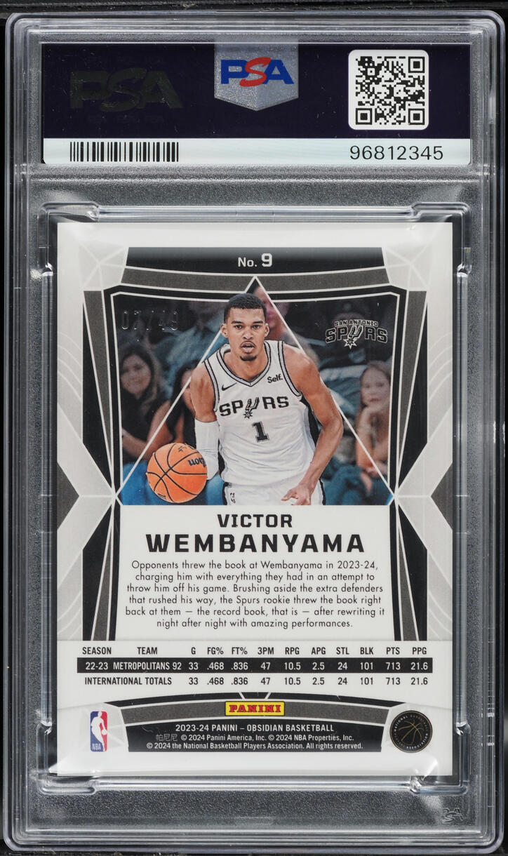 2023 Panini Obsidian Electric Etch Purple Flood Victor Wembanyama RC /49 PSA 10