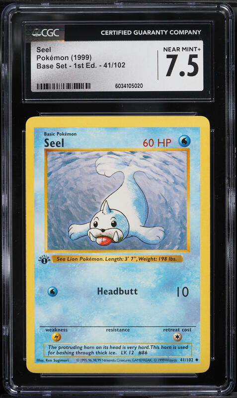 1999 Pokemon Base Set Shadowless 1st Edition Seel #41 CGC 7.5 NRMT+