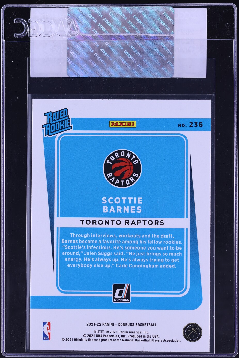 2021 Donruss Orange Laser Scottie Barnes ROOKIE #236 CGC AUTH