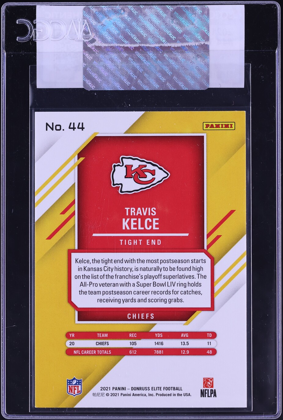 2021 Donruss Elite Travis Kelce #44 CGC AUTH
