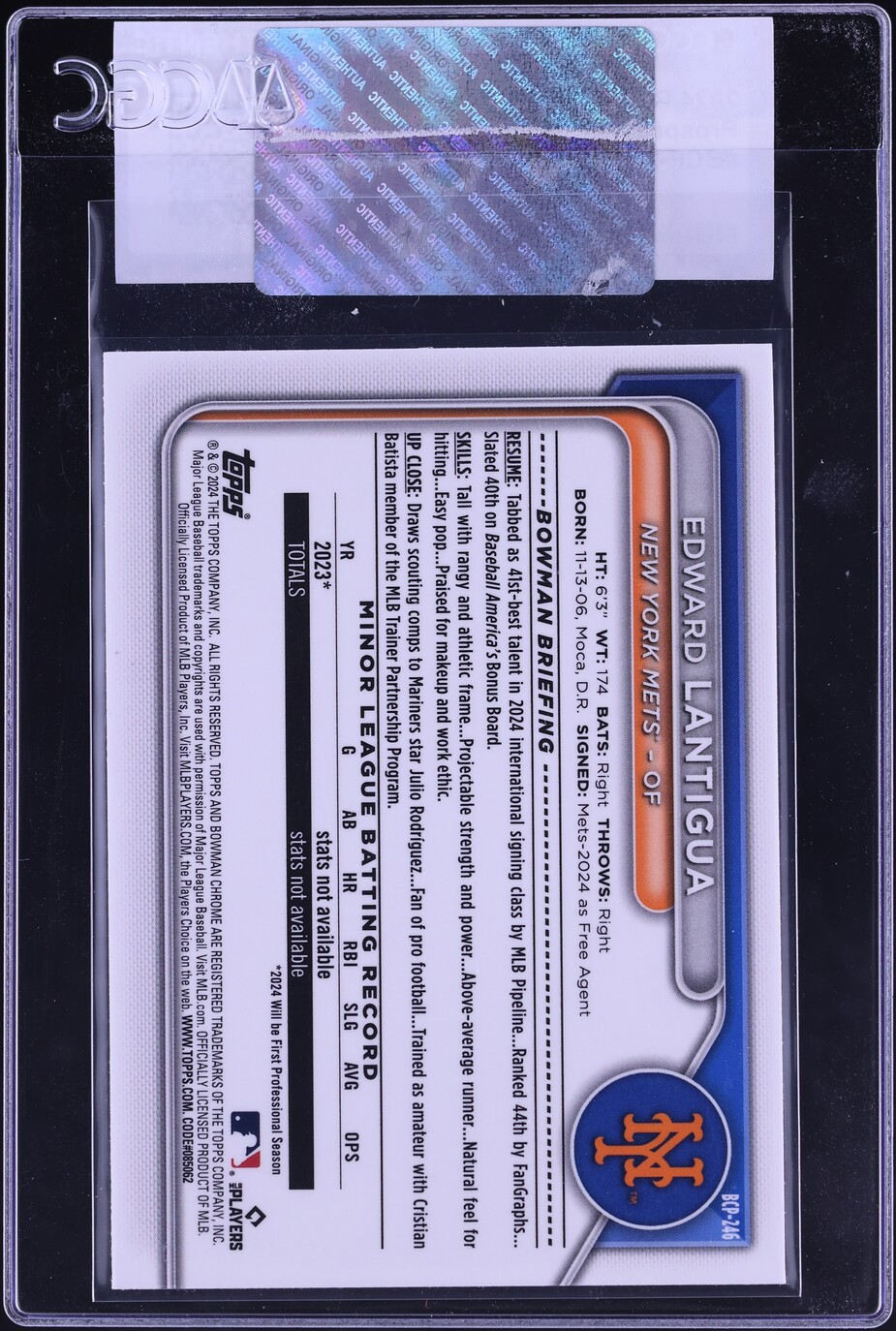 2024 Bowman Chrome Edward Lantigua PROSPECT #BCP-246 CGC AUTH