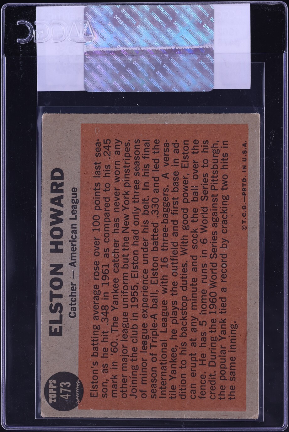 1962 Topps Elston Howard #473 CGC AUTH