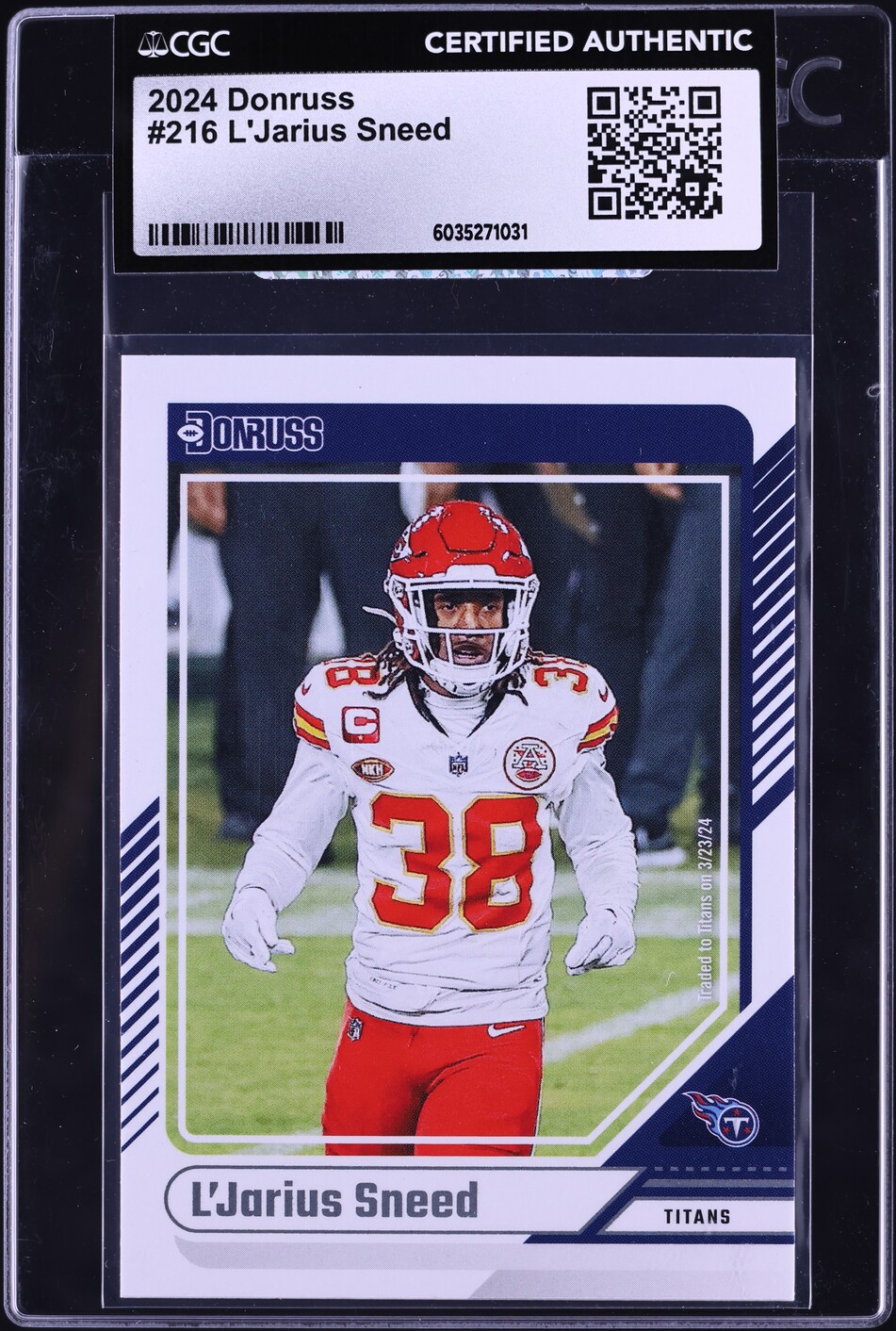 2024 Donruss Football L'Jarius Sneed #216 CGC AUTH