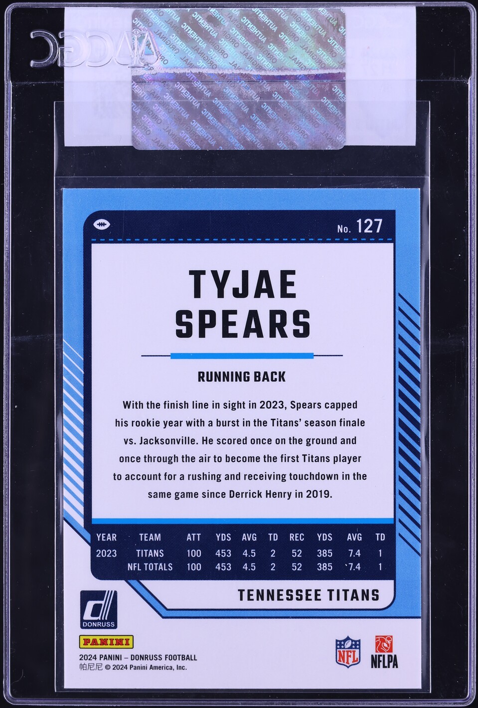 2024 Donruss Football Tyjae Spears #127 CGC AUTH