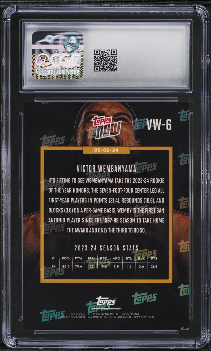 2023 Topps Now Victor Wembanyama ROOKIE #VW-6 CGC 10 GEM MINT