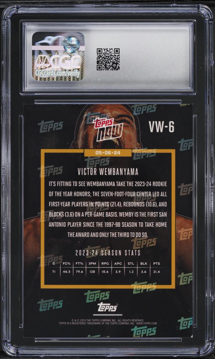 2023 Topps Now Victor Wembanyama ROOKIE #VW-6 CGC 8 NM-MT