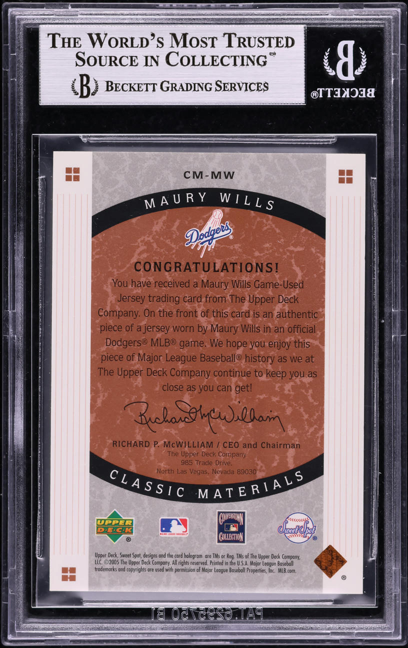 2005 Sweet Spot Classic Maury Wills PATCH #CM-MW BGS 8.5 NM-MT+