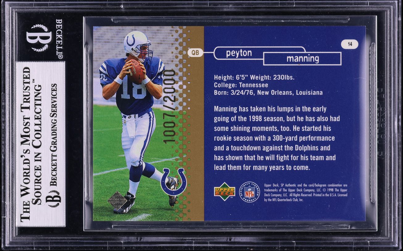 1998 SP Authentic Peyton Manning ROOKIE /2000 #14 BGS 9 MINT