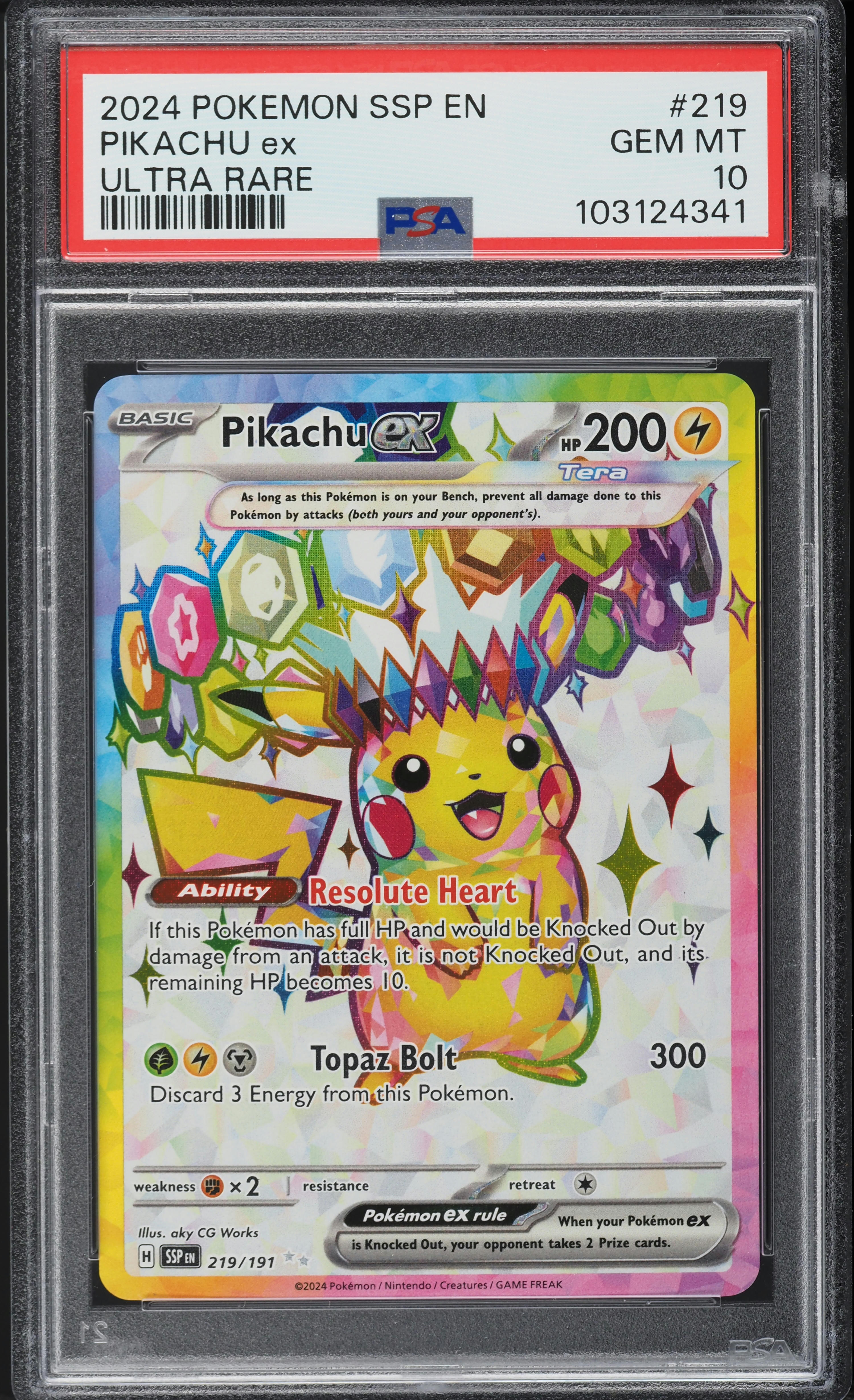 2024 Pokemon SV Surging Sparks Full Art Pikachu ex #219 PSA 10 GEM