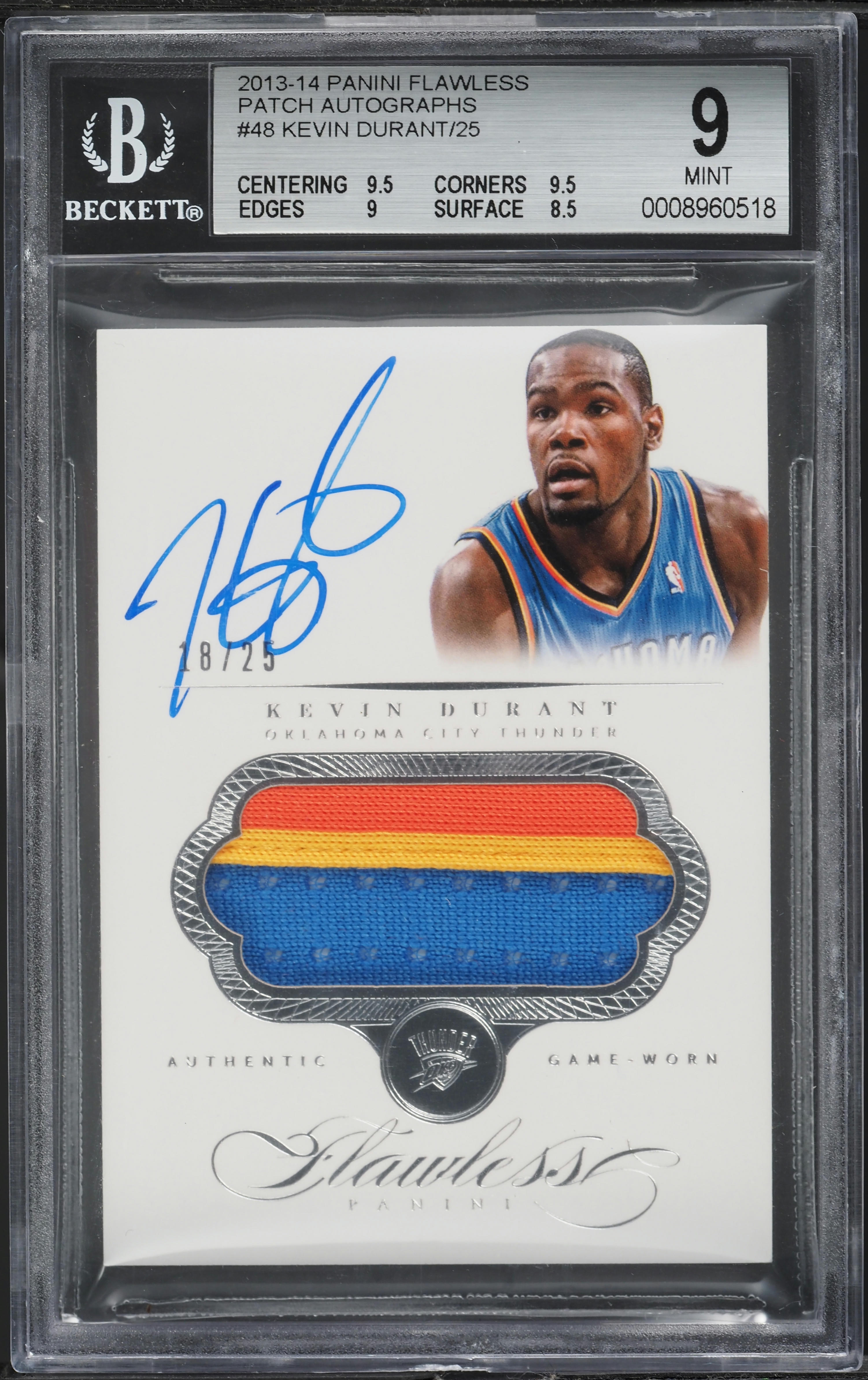 2013 Panini Flawless Kevin Durant PATCH AUTO /25 #PA-KD BGS 9 MINT
