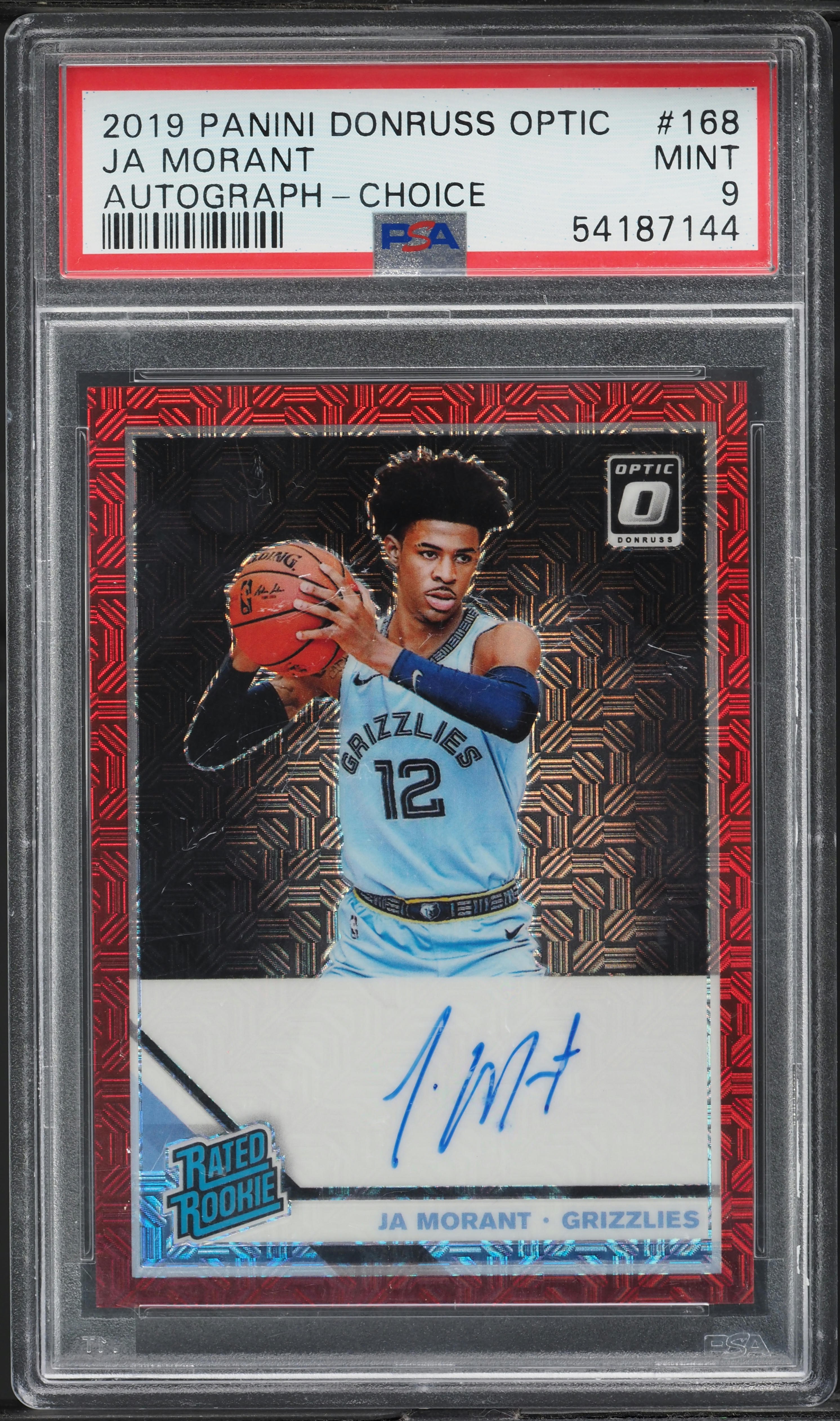 2019 Donruss Optic Choice Red Ja Morant ROOKIE AUTO #168 PSA 9
