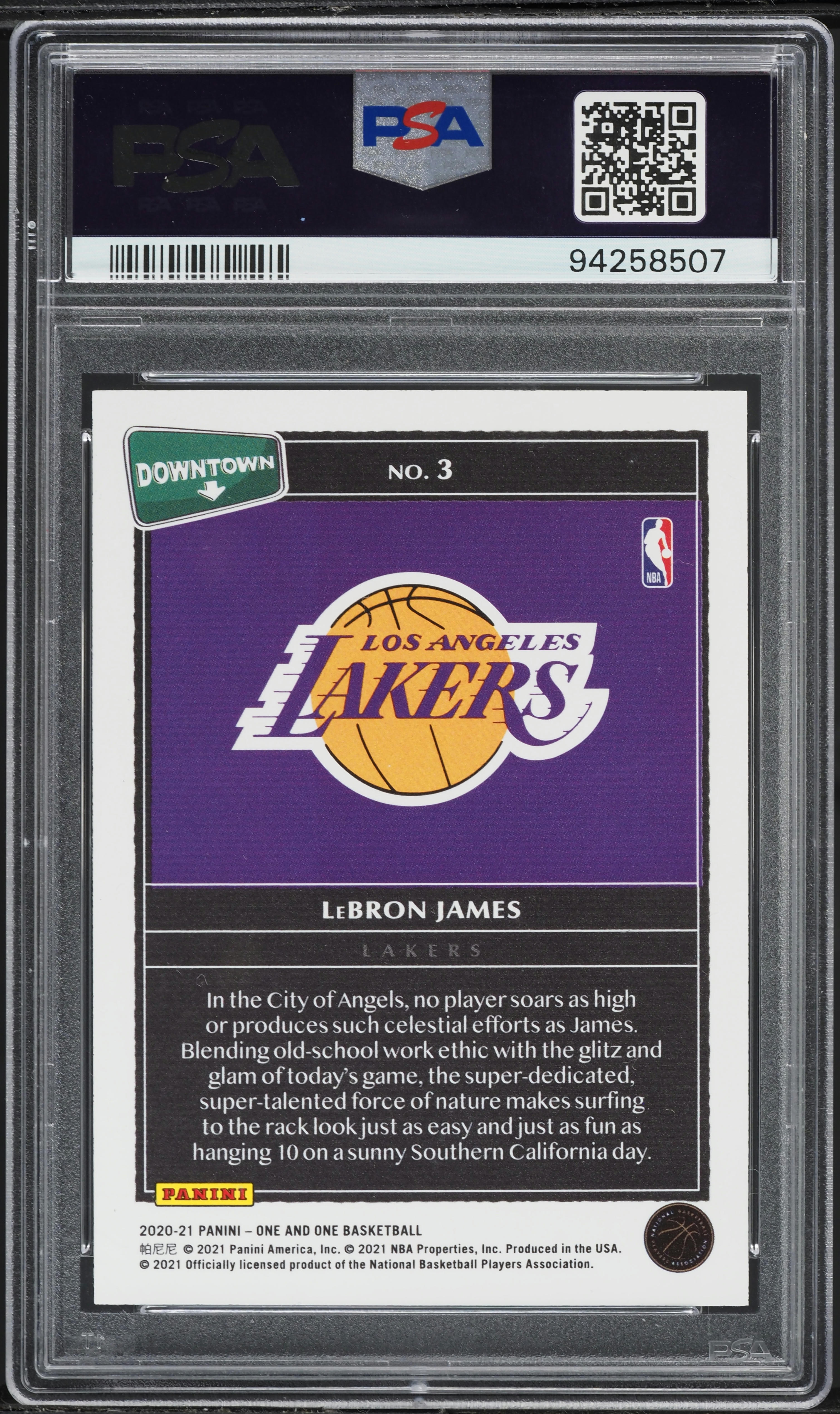2020 Panini One And One Downtown LeBron James #3 PSA 10 GEM MINT