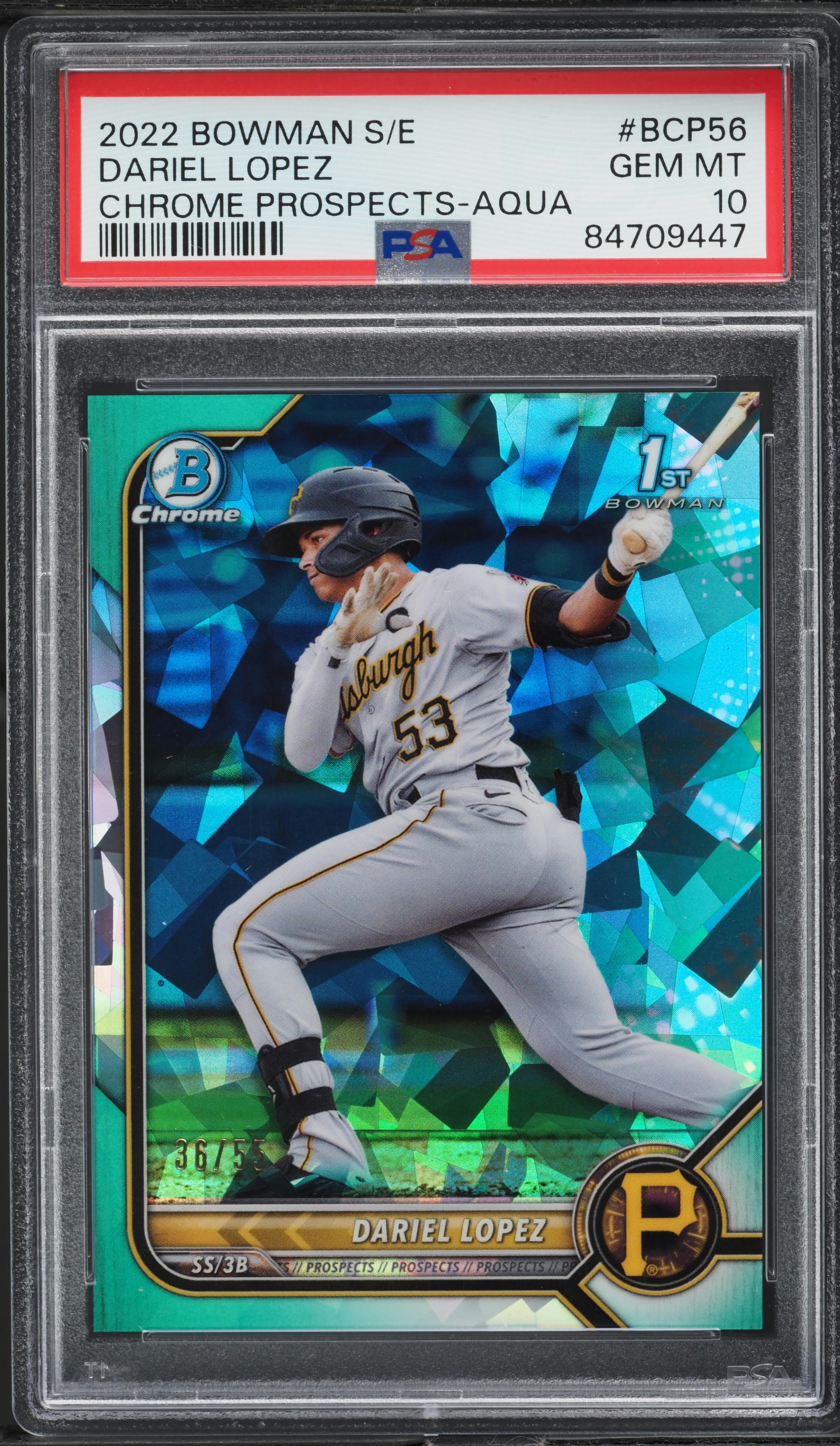 2022 Bowman Chrome Sapphire Aqua Dariel Lopez PROSPECT /55 #BCP56