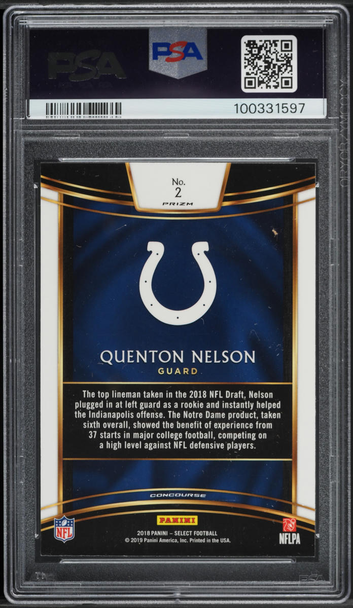 2018 Select Concourse Silver Prizm Quenton Nelson ROOKIE #2 PSA 9 MINT