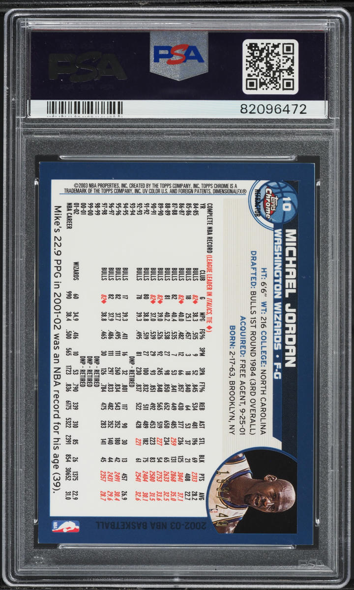 2002 Topps Chrome White Refractor Michael Jordan /249 #10 PSA 9 MINT