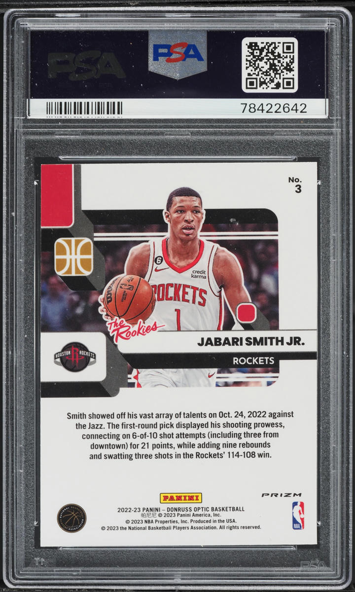 2022 Donruss Optic Holo Jabari Smith Jr. ROOKIE #3 PSA 10 GEM MINT