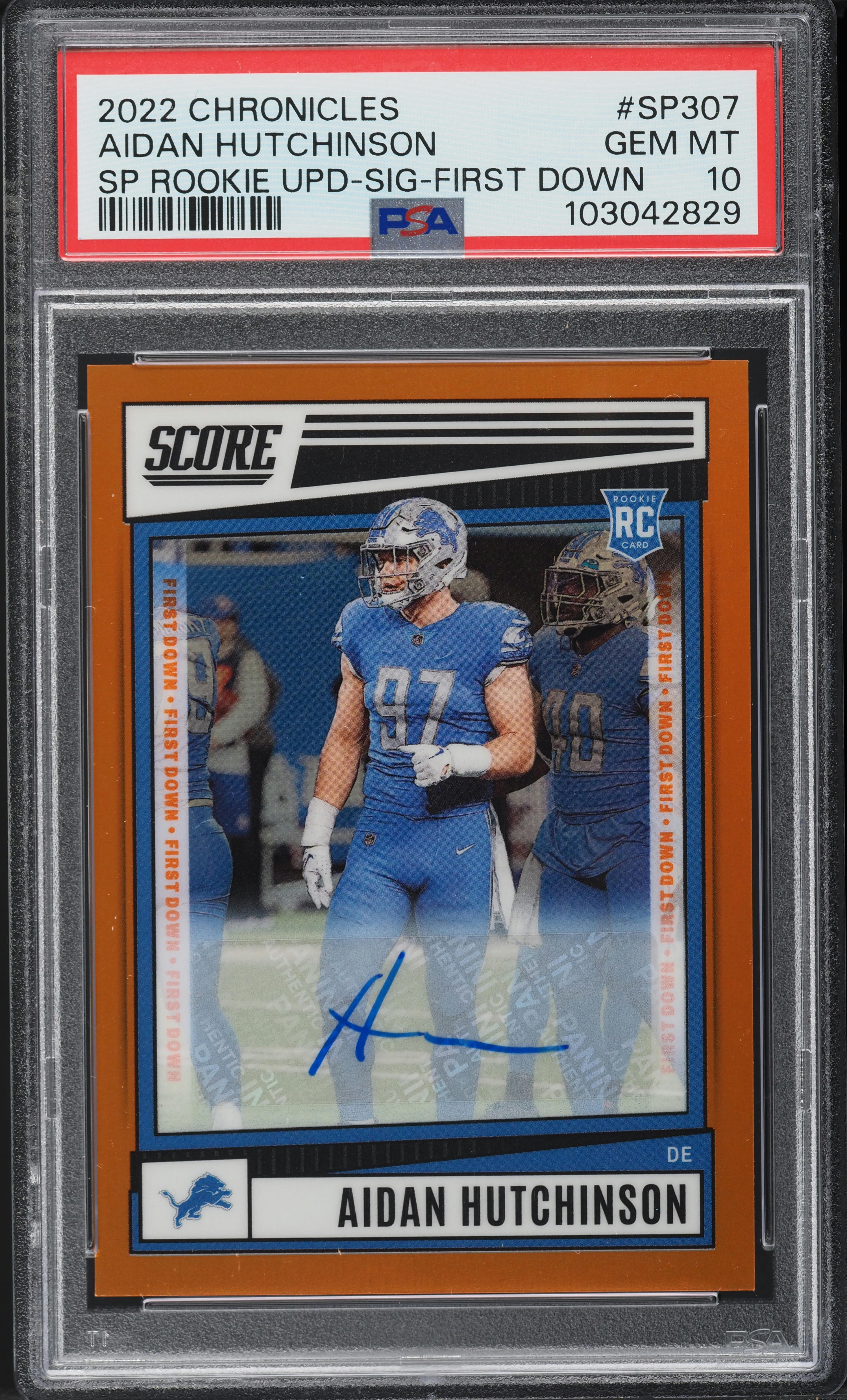 2022 Panini Chronicles Score First Down Aidan Hutchinson RC AUTO