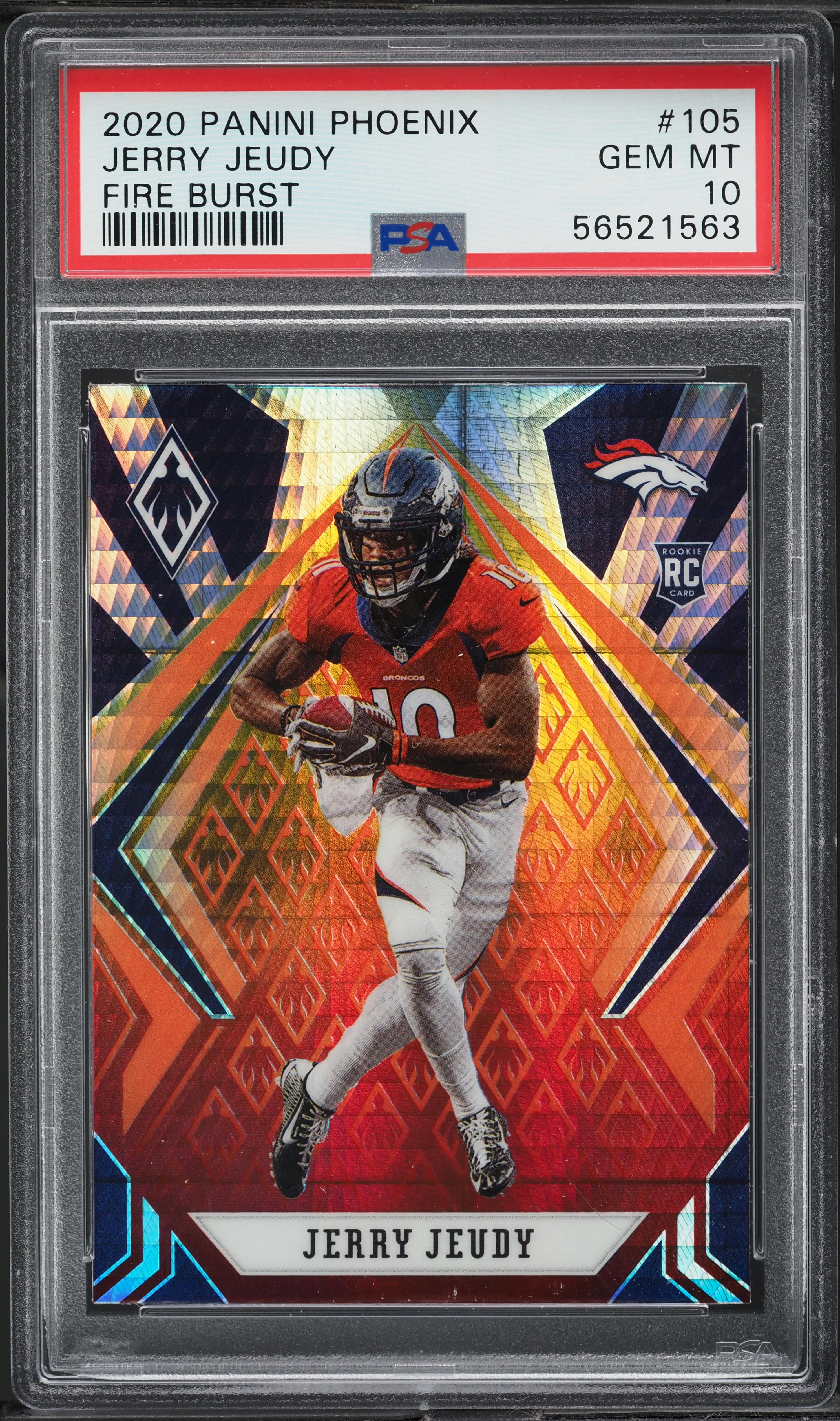 2020 Panini Phoenix Fire Burst Jerry Jeudy ROOKIE #105 PSA 10 GEM
