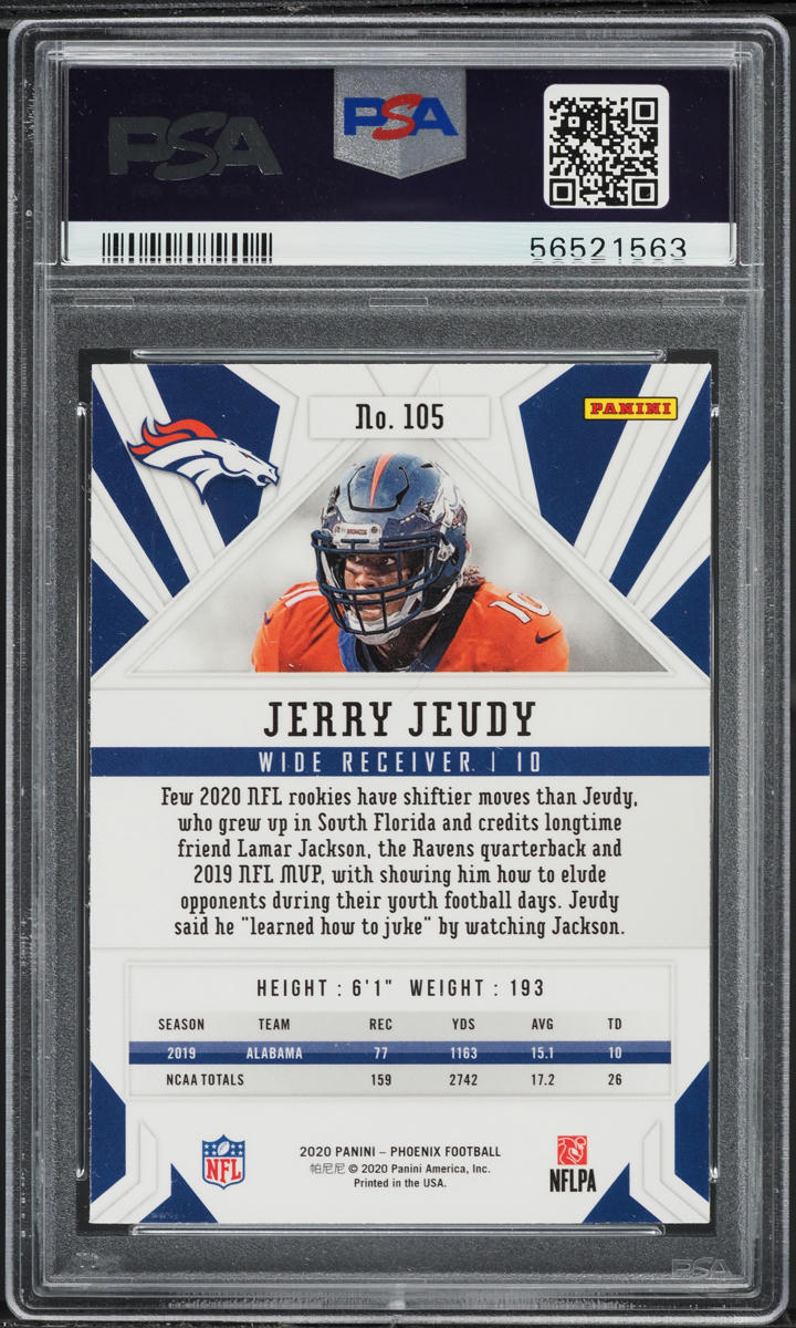 2020 Panini Phoenix Fire Burst Jerry Jeudy ROOKIE #105 PSA 10 GEM MINT