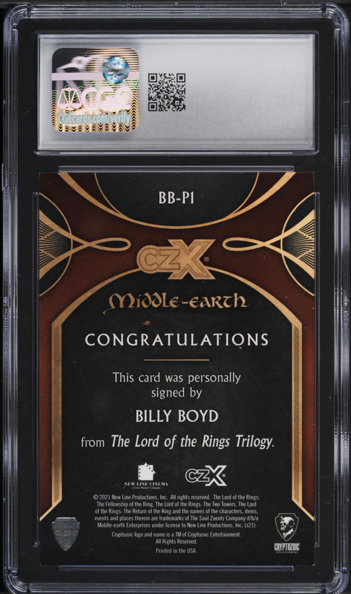2022 Cryptozoic CZX Middle-Earth Pippin Billy Boyd AUTO /110 #BB-P1 CGC 9 MINT