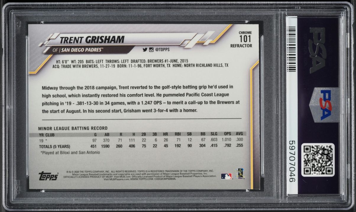 2020 Topps Chrome Pink Refractor Trent Grisham ROOKIE #101 PSA 8 NM-MT