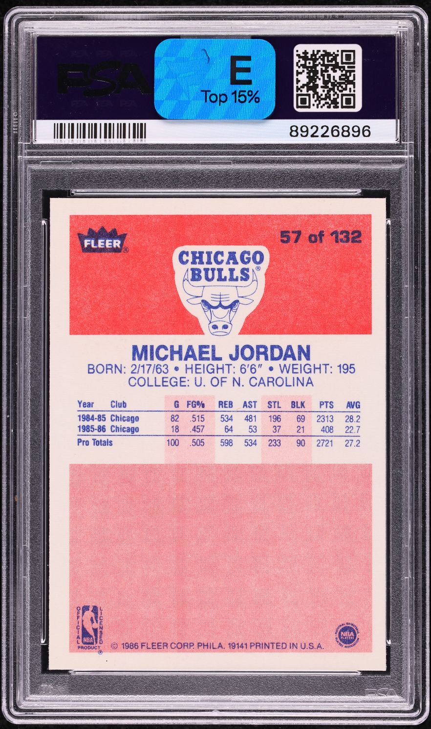 1986 Fleer Basketball Michael Jordan ROOKIE #57 PSA 6 EXMT