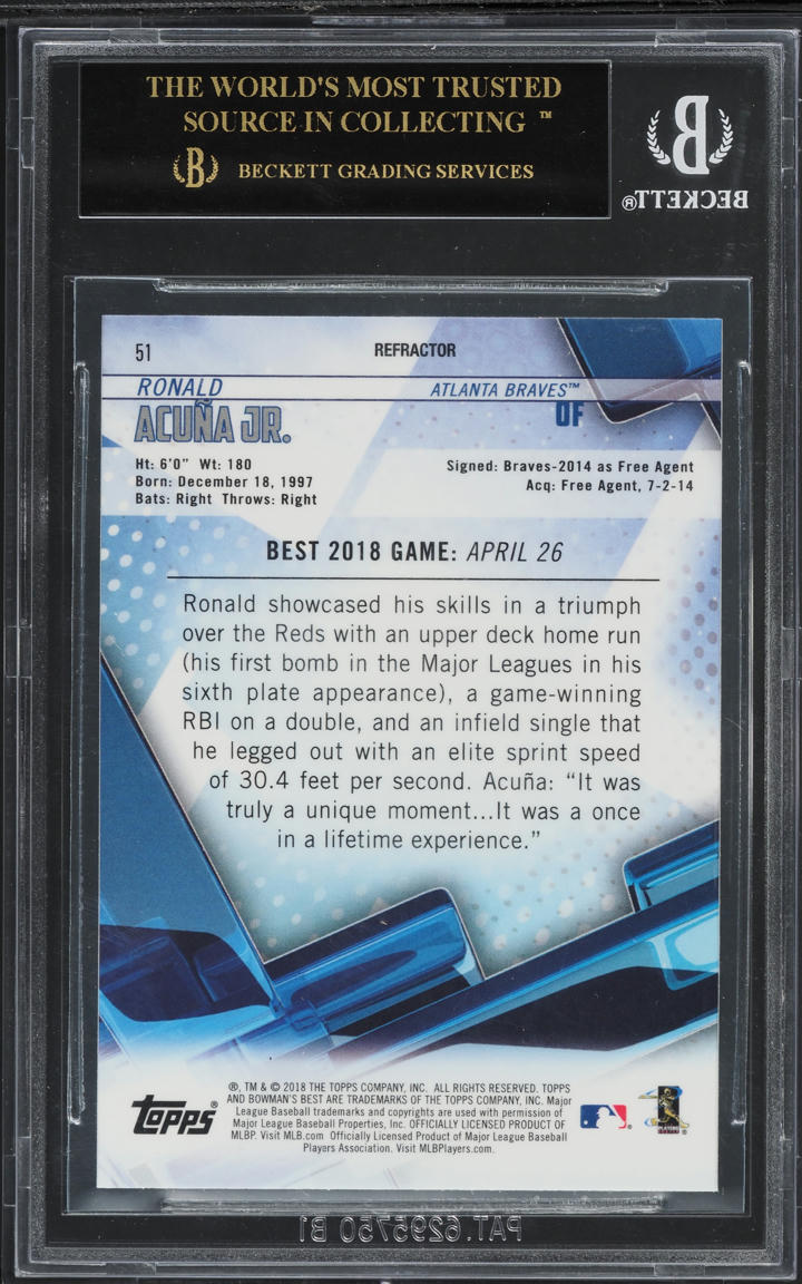 2018 Bowman's Best Refractor Ronald Acuna Jr. ROOKIE #51 BGS 10 BLACK LABEL