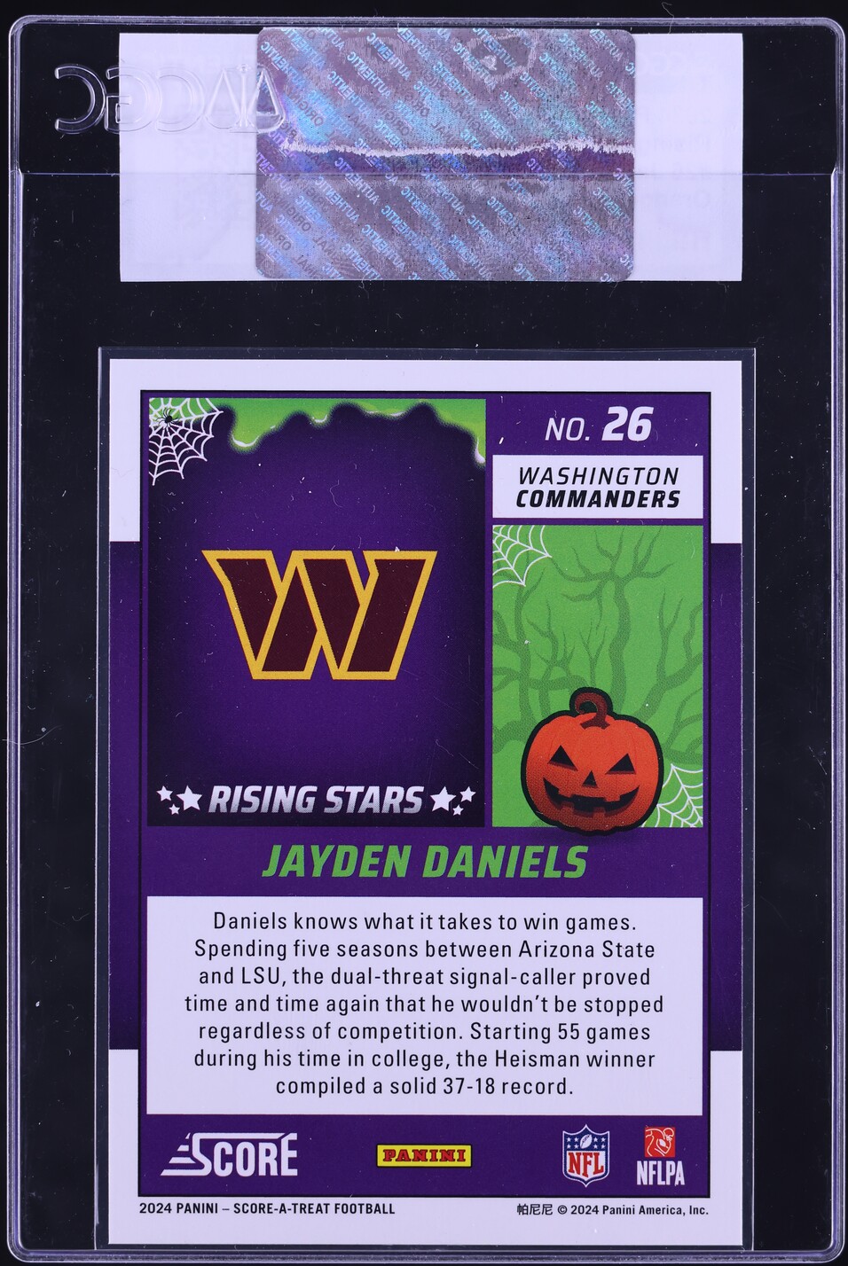 2024 Score-A-Treat Rising Stars Orange Pumpkin Jayden Daniels RC #26 CGC AUTH