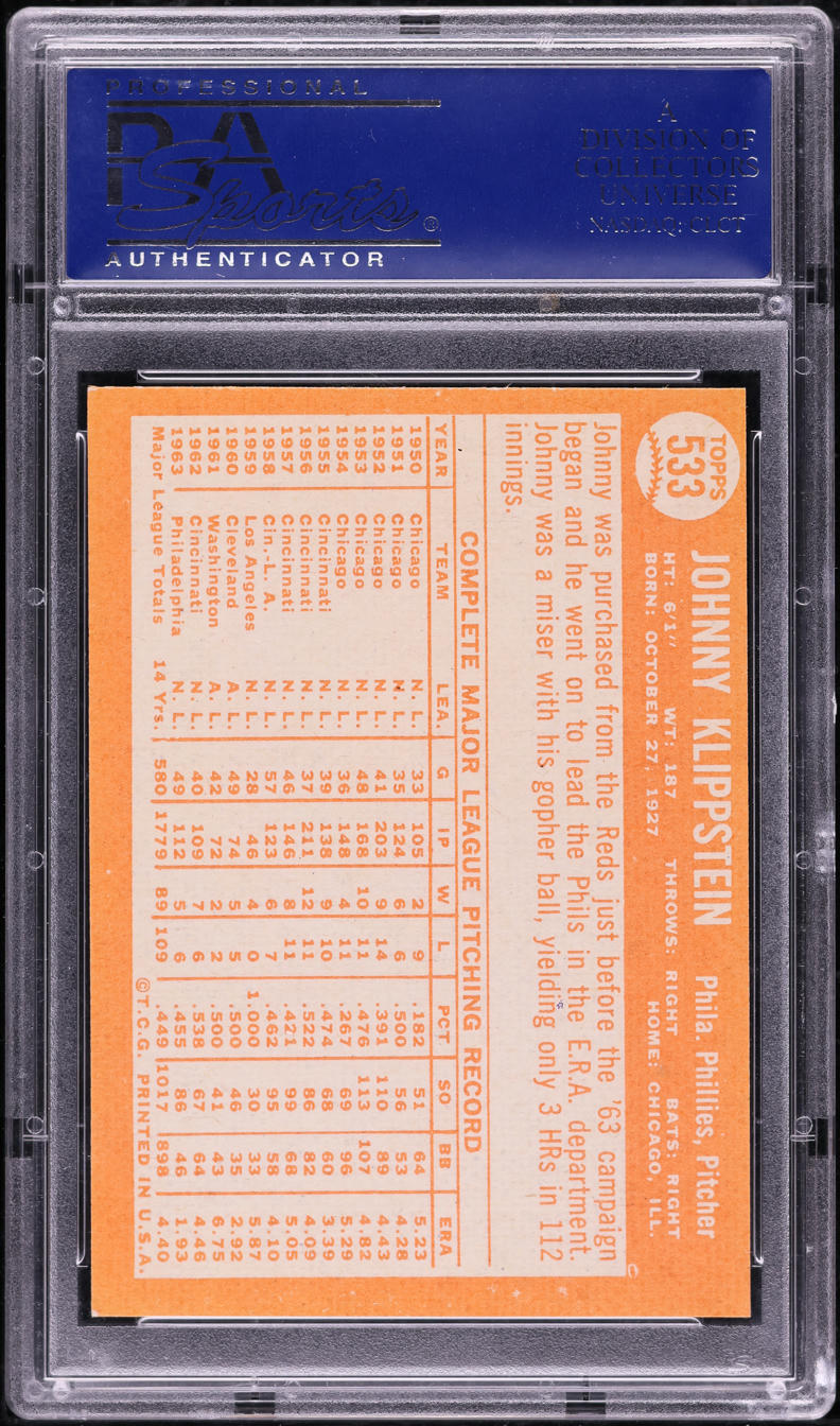 1964 Topps Johnny Klippstein #533 PSA 9 MINT