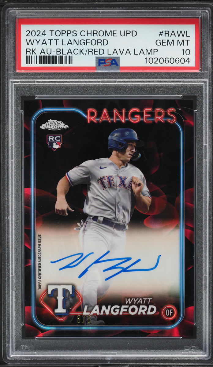 2024 Topps Chrome Update Black Red Lava Lamp Wyatt Langford RC AUTO /8 PSA 10