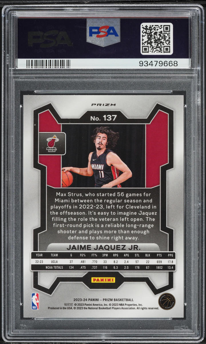2023 Panini Prizm Silver Jaime Jaquez Jr. ROOKIE #137 PSA 10 GEM MINT