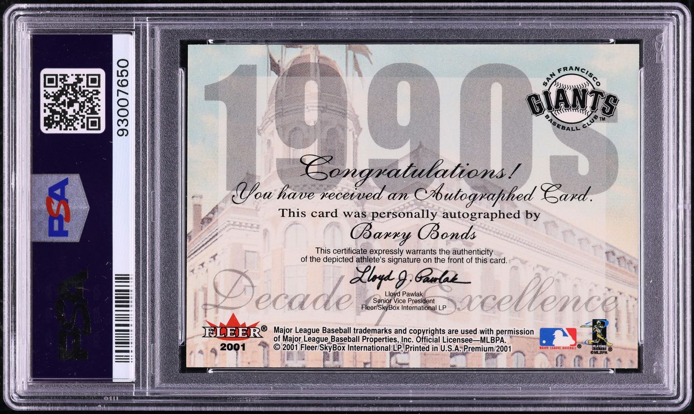 2001 Fleer Premium Decade Of Excellence Barry Bonds AUTO DNA 10 /86 PSA 10 GEM MINT