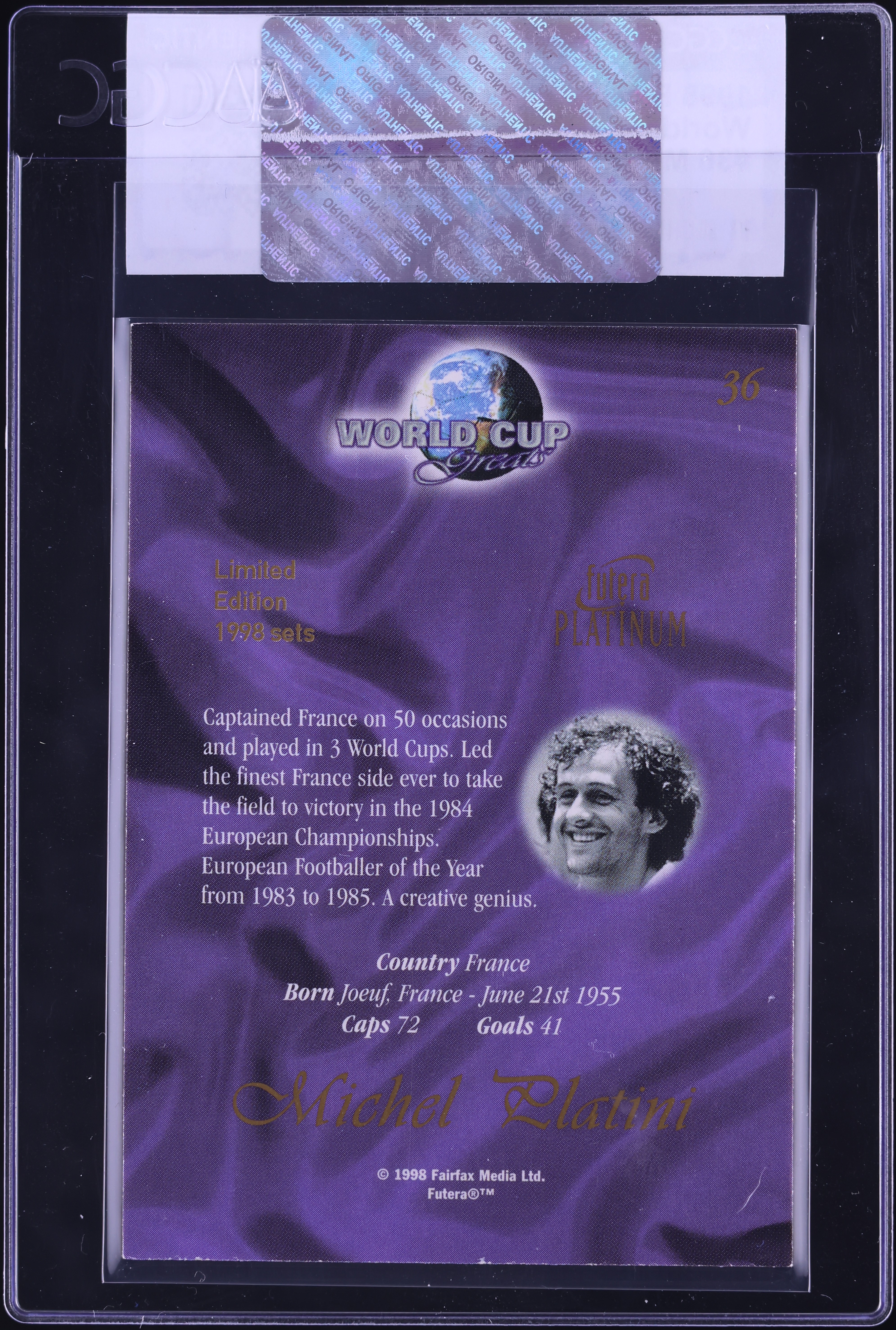 1998 Futera Platinum World Cup Greats Michael Platini #36 CGC AUTH