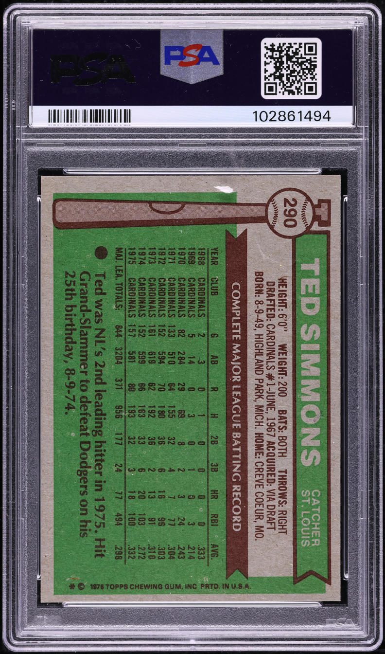 1976 Topps Ted Simmons #290 PSA 8 NM-MT