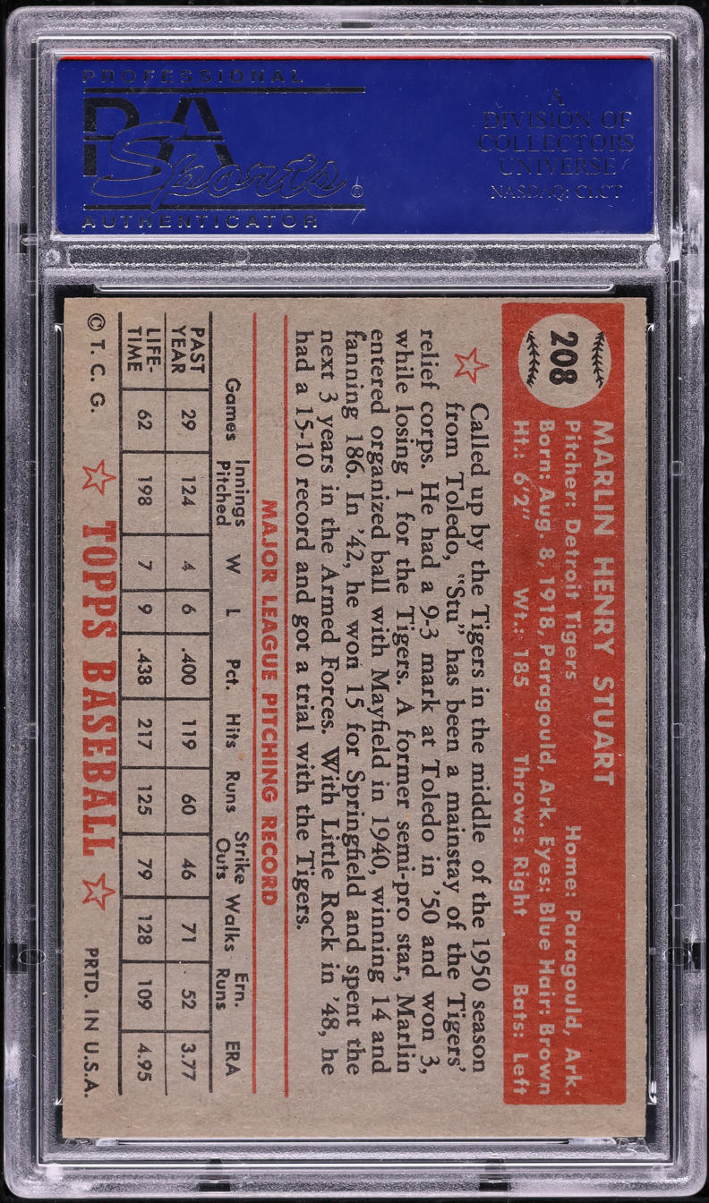 1952 Topps Marlin Stuart #208 PSA 7 NRMT