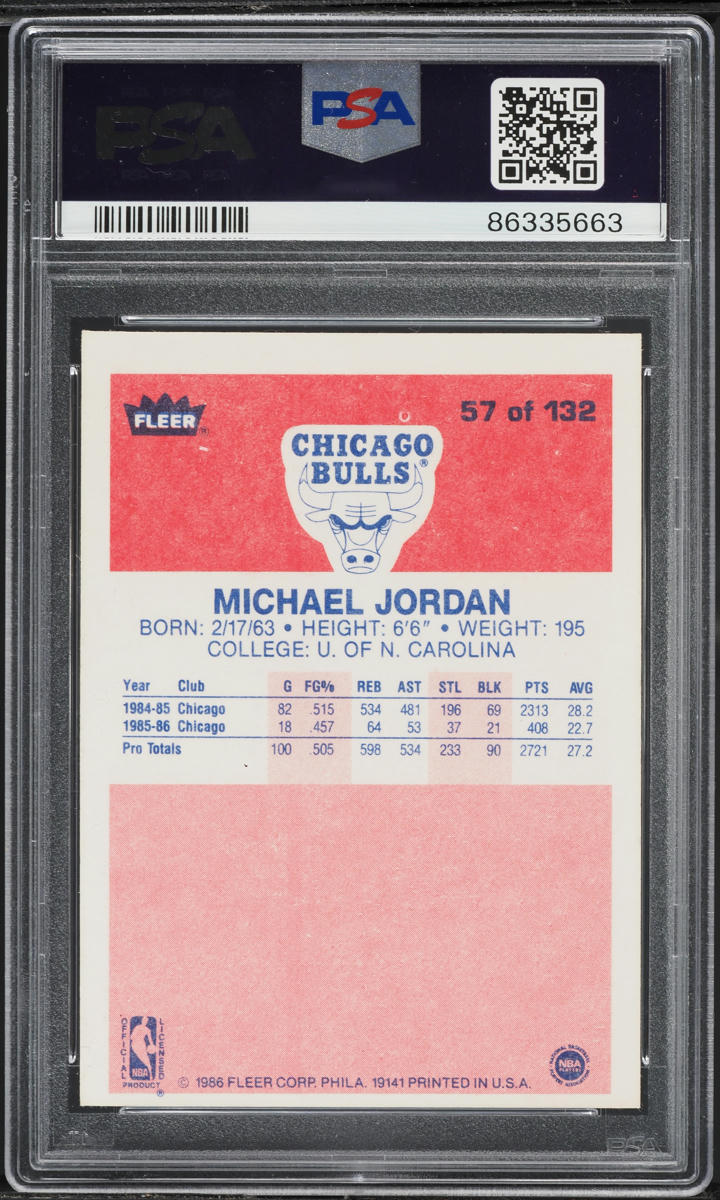 1986 Fleer Basketball Michael Jordan ROOKIE #57 PSA 2 GD