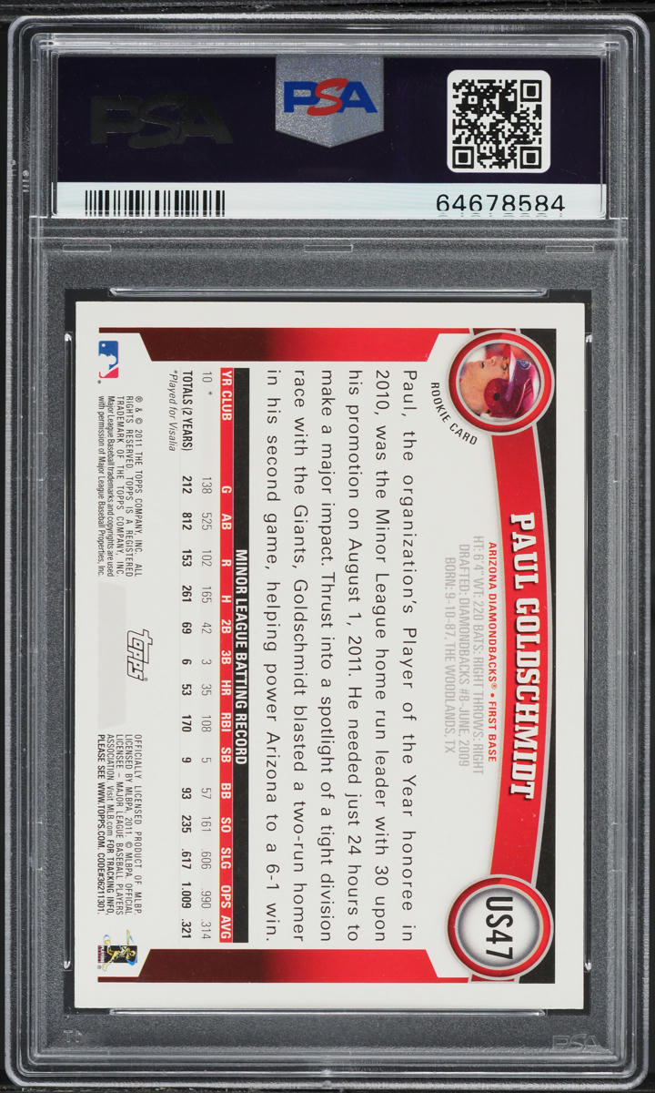 2011 Topps Update Diamond Anniversary Paul Goldschmidt ROOKIE #US47 PSA 9 MINT