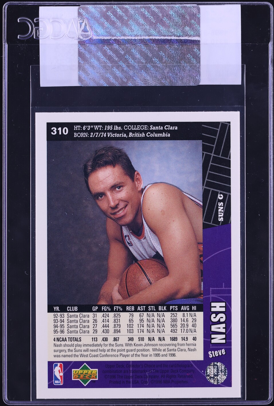 1996 Collector's Choice Steve Nash ROOKIE #310 CGC AUTH
