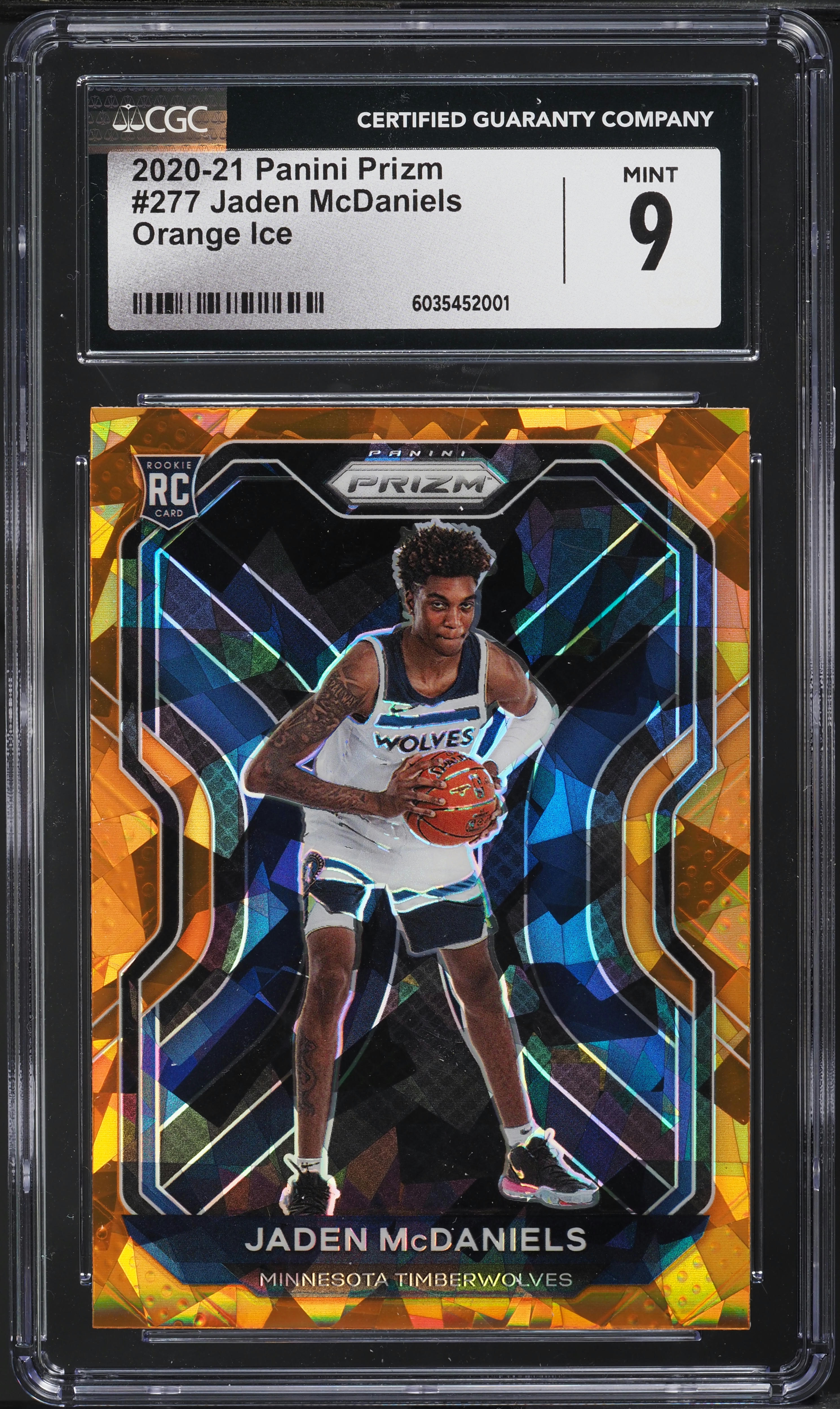 2020 Panini Prizm Orange Ice Jaden McDaniels ROOKIE #277 CGC 9
