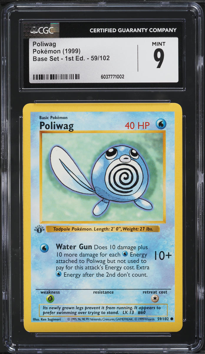 1999 Pokemon Base Set Shadowless 1st Edition Poliwag #59 CGC 9 MINT