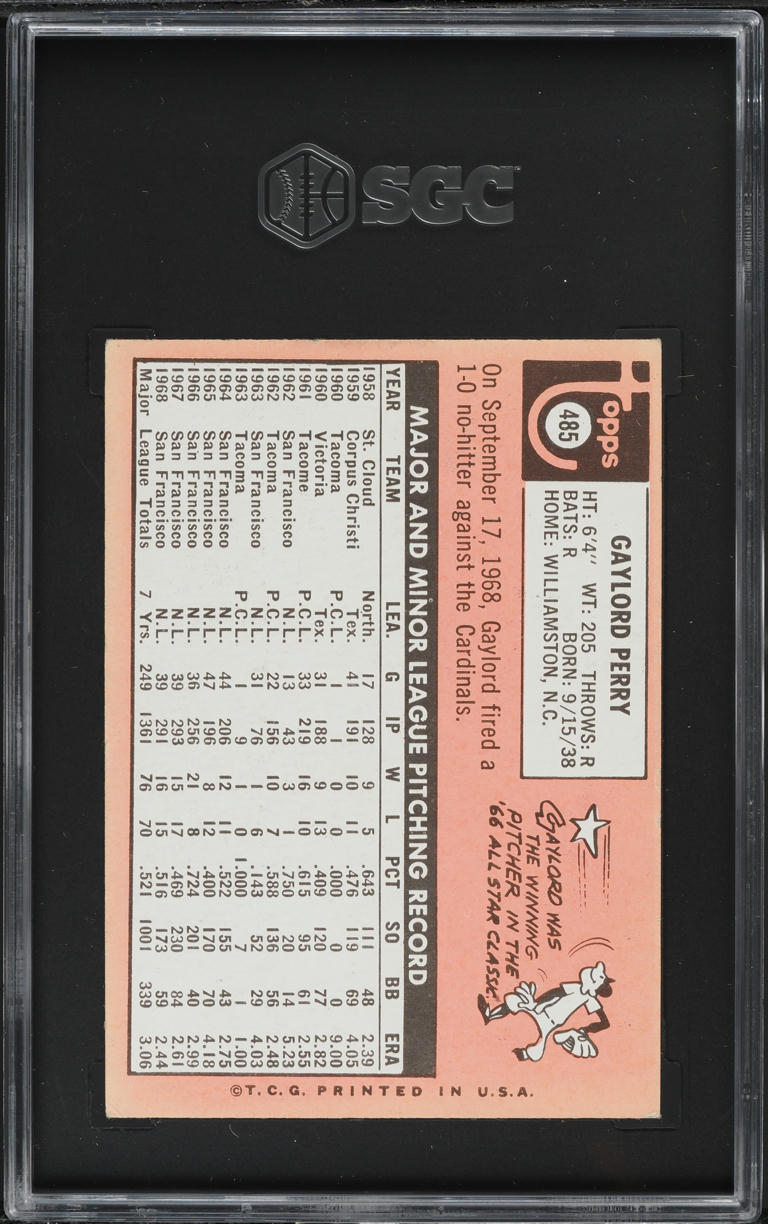 1969 Topps Gaylord Perry #485 SGC 4.5 VGEX+